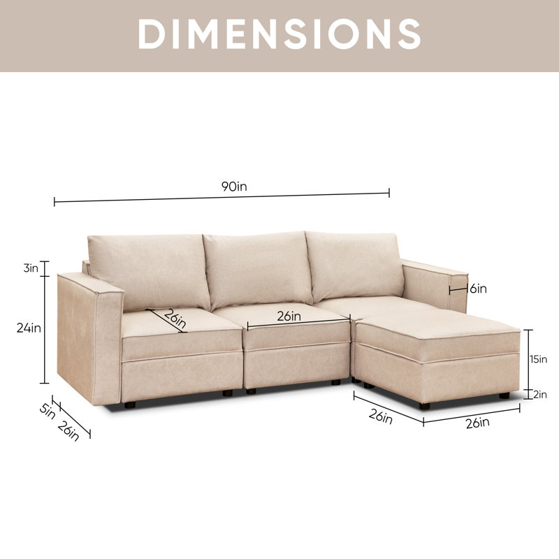 Dulvert 90" W 4 Piece Upholstered Modular Sectional Ottoman Sofa With Storage