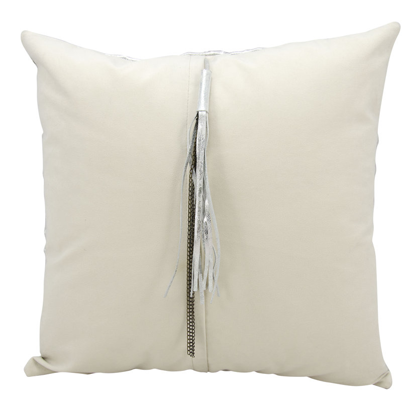 Couture Geometric Leather/Suede Throw Pillow, Silver/White