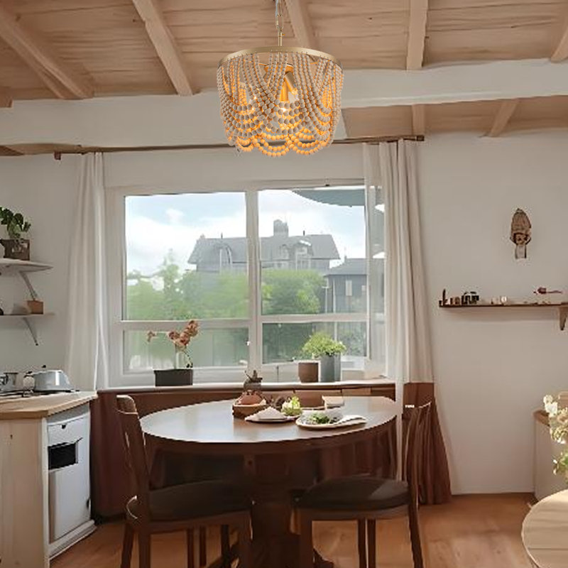 Pragati 3-LightBoho Wood Beaded Semi Flush Mount