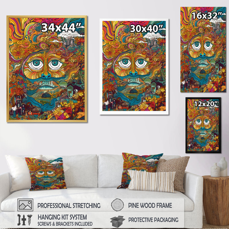 Symbole bouddhiste, yeux du dieu qui voit tout sur toile, H 32 po x l 16 po x P 1 po, Toile tendue