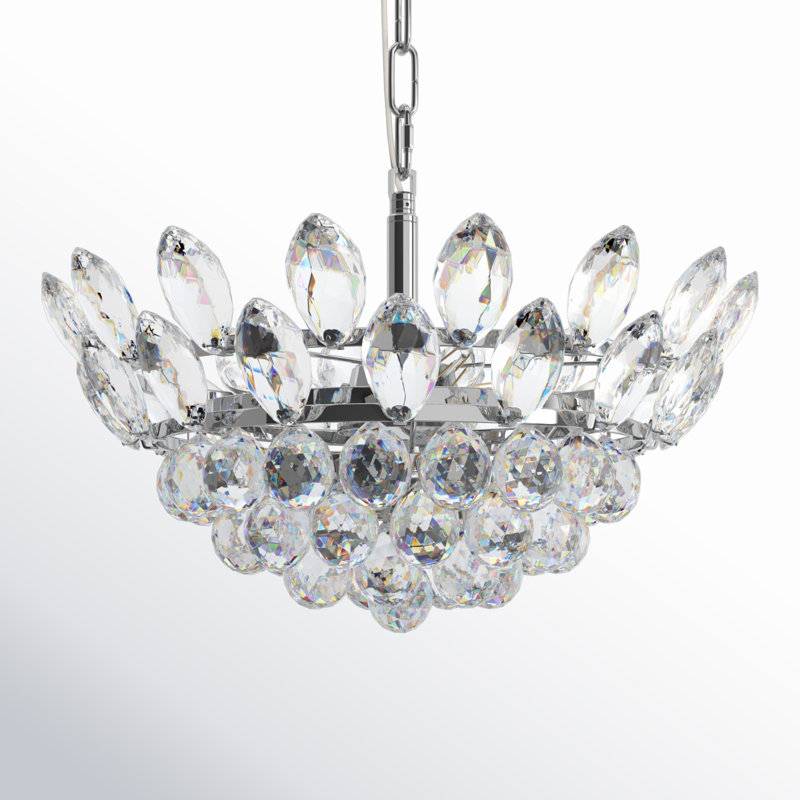 Luminaire suspendu bol unique à 3 lumières avec accents de cristal Abel, H 69 po x l 16 po x P 16 po, Chrome