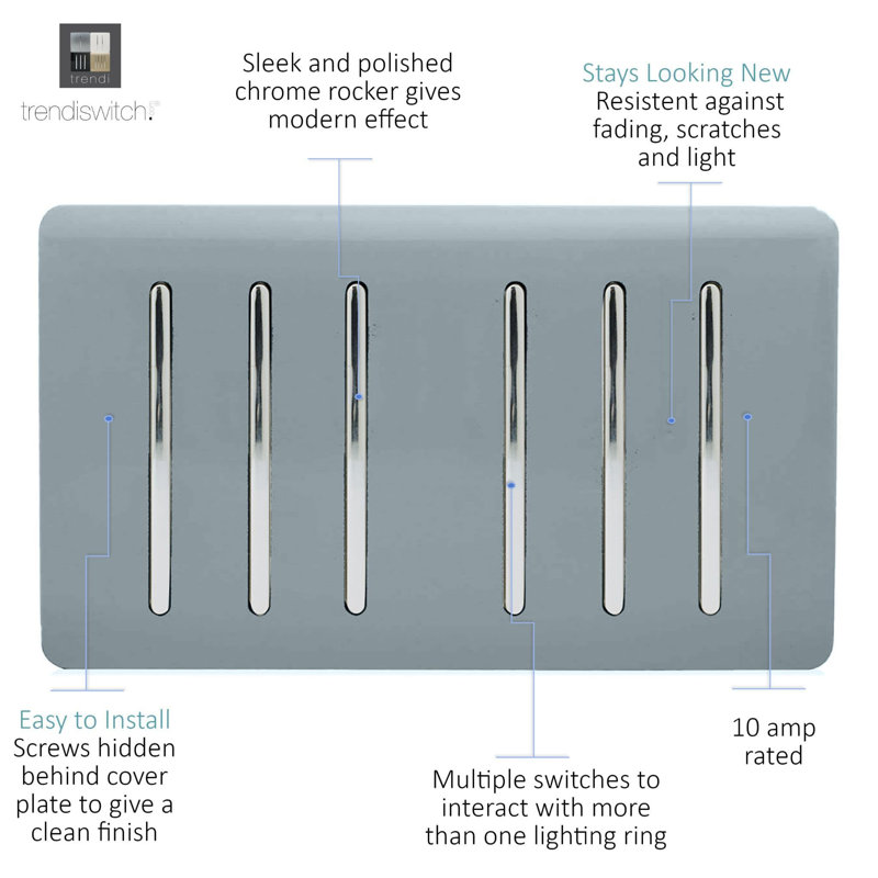 Trendi Switch Gang 1 or 2 Way Light Switch, Cool Grey