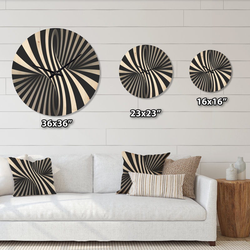 Horloge murale moderne en bois noir et blanc, Grand