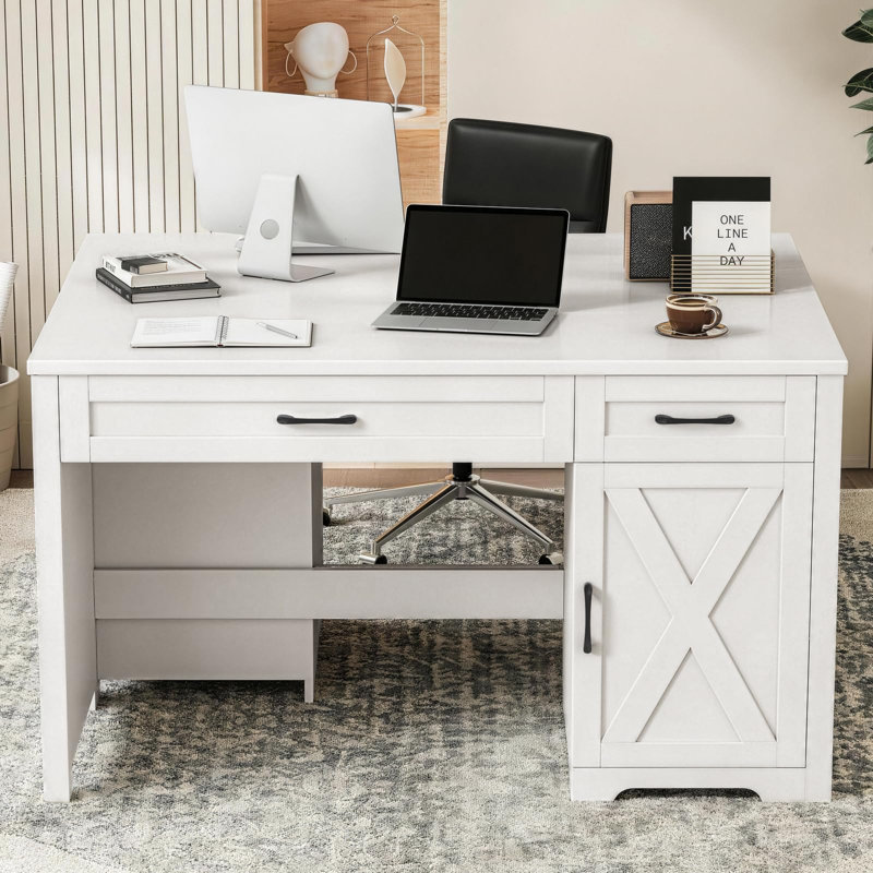 Bureau d'ordinateur avec tiroirs Farmhouse, Blanc