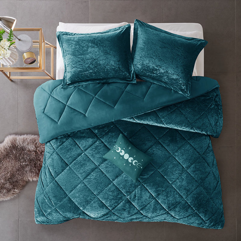 Édredon en velours bleu sarcelle pour lit simple / simple TG, Twin/Twin XL Comforter + 3 Additional Pieces, Sarcelle