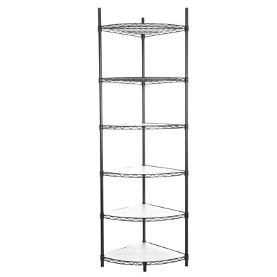 Support de rangement en coin à 6 niveaux - Tablette réglable en métal robuste avec doublures pour salle de bain, cuisine ou salon