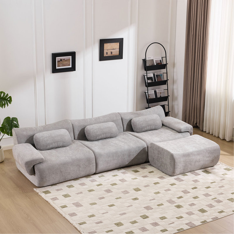 Canapé 3 + 1 places en chenille, Gris
