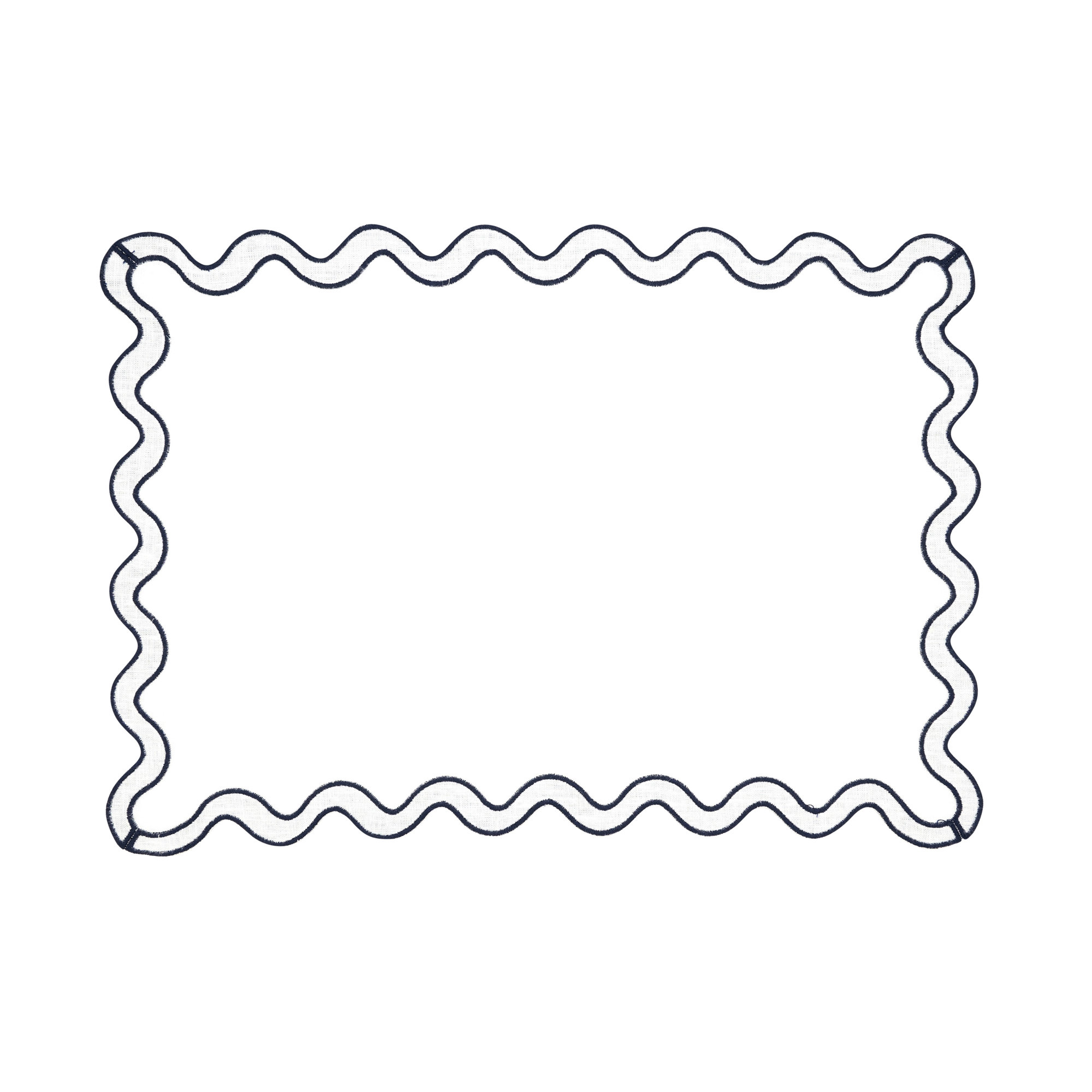 100% Linen Eco Scallop Border Placemat (Set of 4), Blue