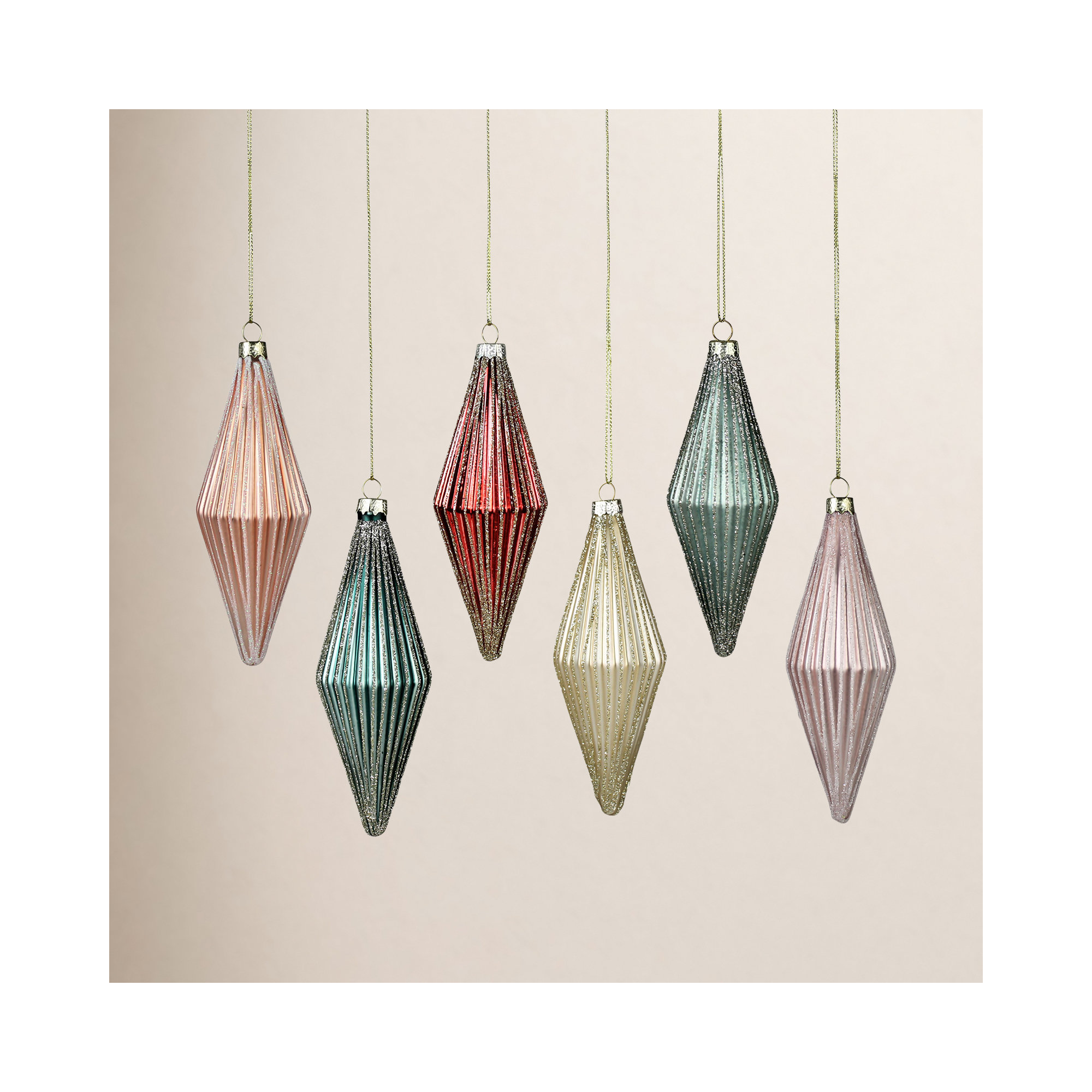 Ribbed Rhombus Ornament Accessory, Set of 6