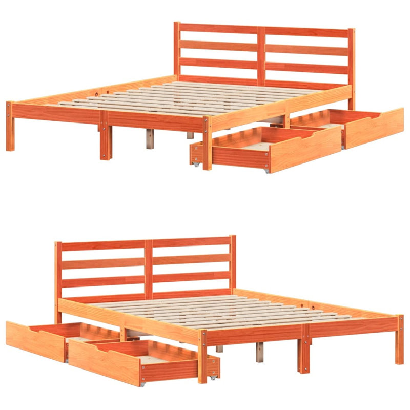 Solid Wood Storage Bed, Wax Brown, Small Double (4')