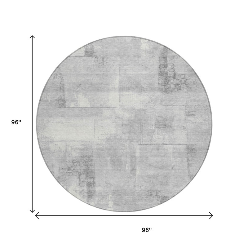Tapis d'intérieur rond lavable à motif géométrique 8 pi gris et argent