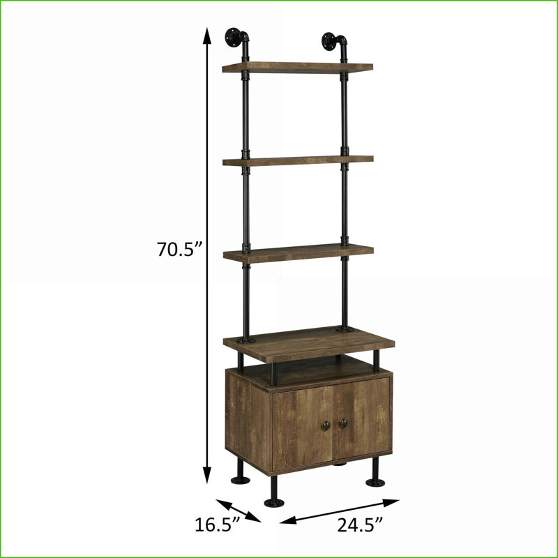 TV Stand Side Pier, Rustic Oak &amp; Black | 3-Tier Shelves + 2-Door Storage | Wood+Metal