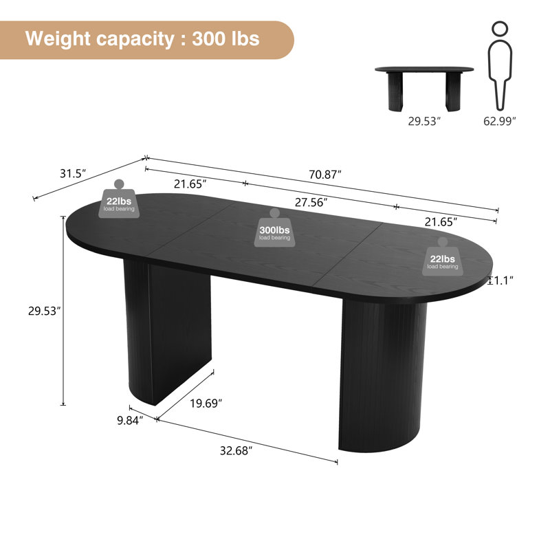 70.87" Oval Dining Table, Black
