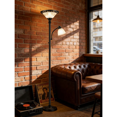 Victorian Floor Lamp With Adjustable Reading Light, 71 Inch Torchiere Standing Lamp With Etched Glass Shade And Heavy Base, 3CCT LED Bulb Included For Living Room, Bedroom, Or Office