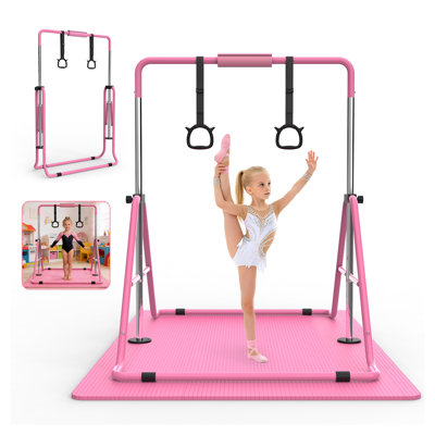 Adjustable Gymnastics Horizontal Bar for Kids - Pink Home Practice Station