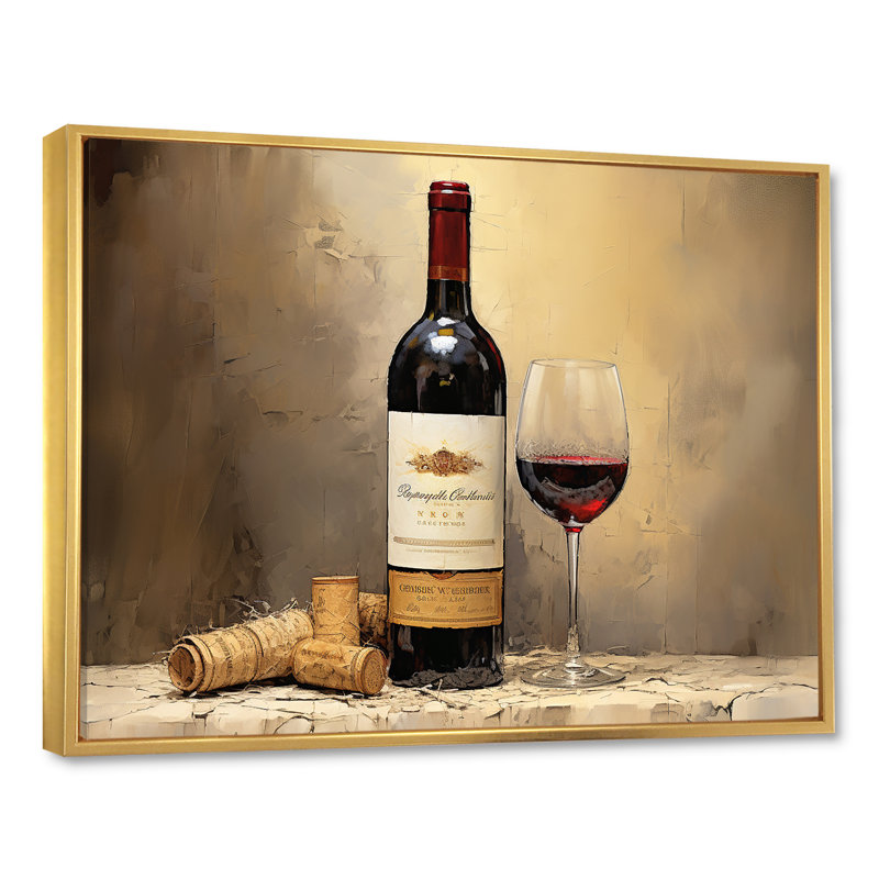 Bordeauxs Balance I - Décoration murale vin, Cadre flottant doré, H 30 po x l 40 po x P 1,5 po