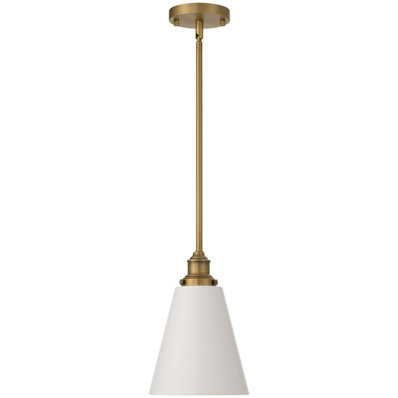 Luminaire suspendu 1 lumière Dahlia - Finition laiton brossé antique - Abat-jour blanc, White