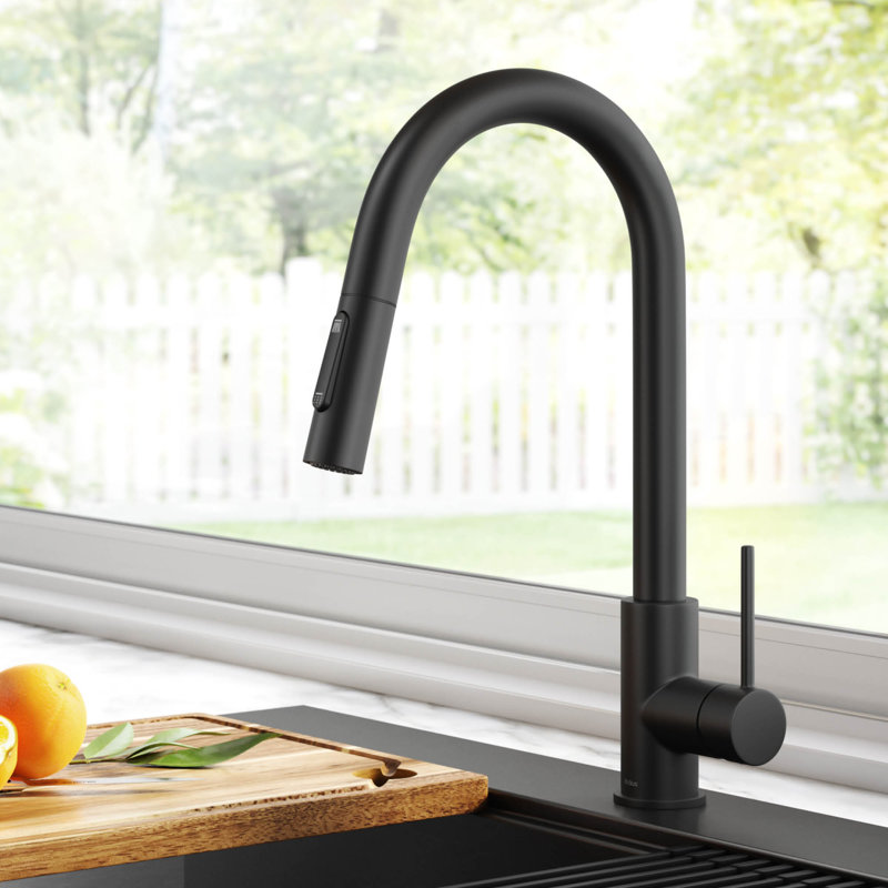Robinet de cuisine à poignée simple Oletto, Noir mat