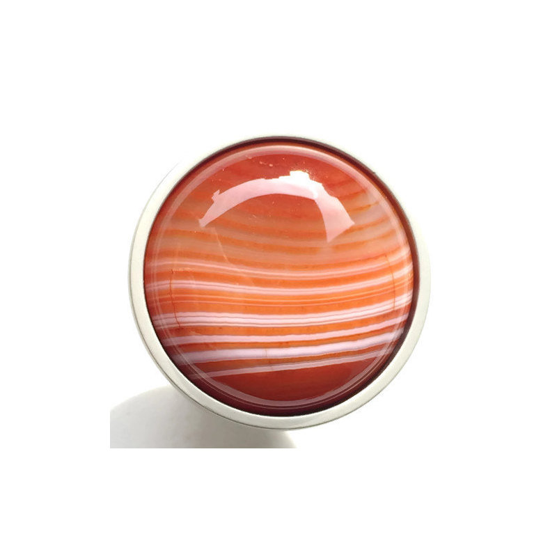 Saturn Sunset Mushroom Knob, Satin Nickel/Reddish-Orange/White