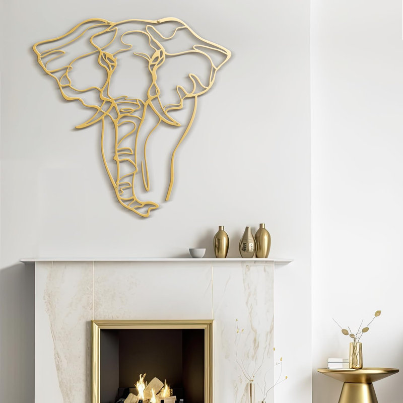 Elephant Animals Black Minimalist Modern Abstract Wall Sculpture Home Decoration Metal Wall Décor, Gold