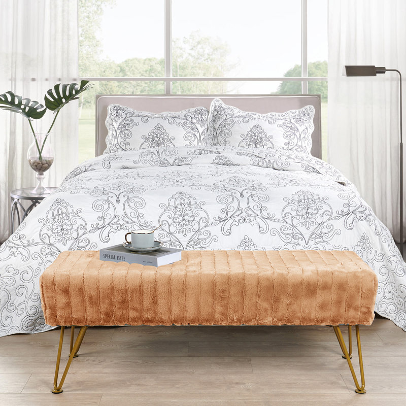 Dariene Faux Fur Upholstered Bench, Honey Ginger