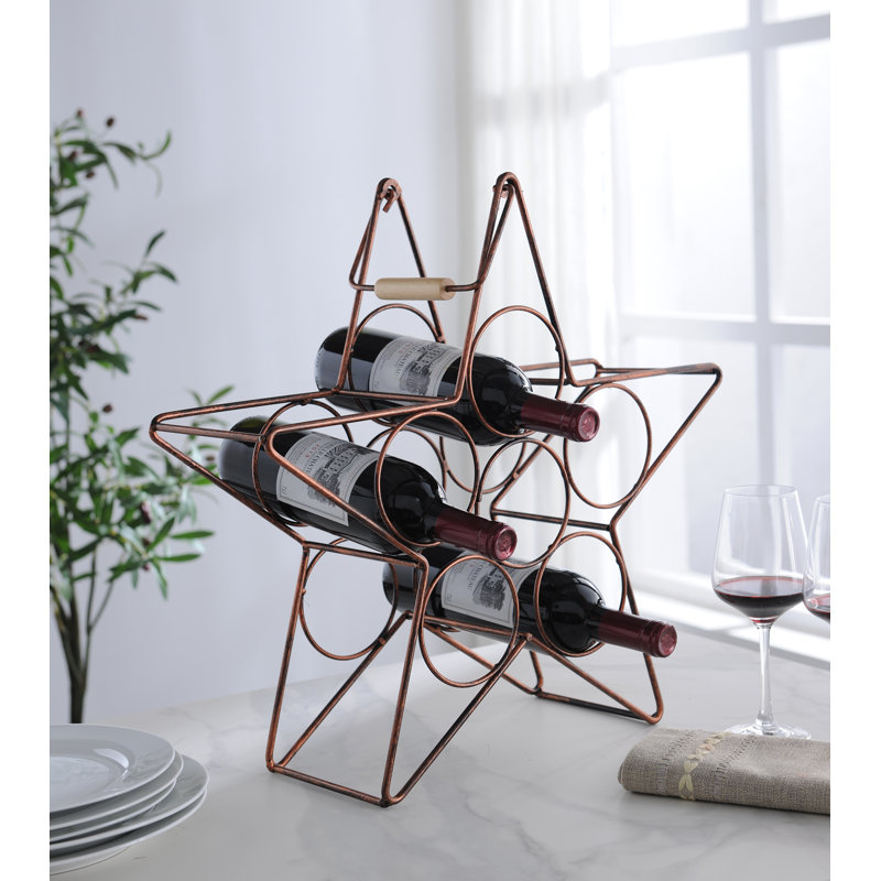Star-Shaped Countertop Wine Rack, Decorative Metal Tabletop Wine Bottle Holder for Kitchen, Dining Room or Bar Cabinet