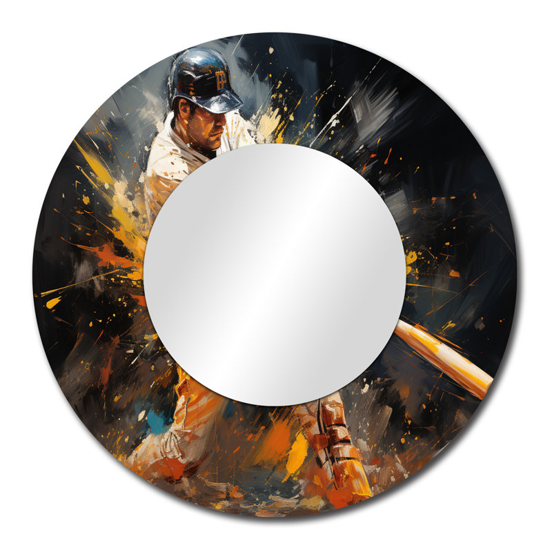 Shanely Baseball Abstract Home Run - Baseball Unique Wall Mirror, Modern Round Mirror, Printed Metal Art, 29" x 29"