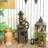 2-in-1 Outdoor Water Fountain with Birdhouse, Outdoor Waterfall Fountain with LED Lights Pump, Tree Trunk Outdoor Water Feature, Resin Garden Fountain, Mixed Color