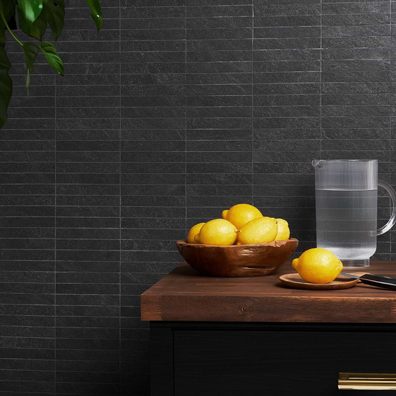 Era 12x12 Stacked Matte Limestone Look Porcelain Mosaic Tile, Charcoal Black