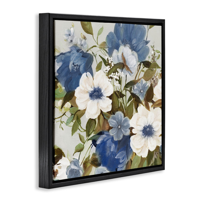 Blue Flower Bundle, Jet Black Floater Frame, 18" H x 18" W