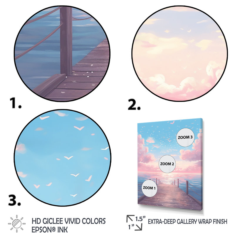 «Sunset Serenity» par Ocean en rose tendre et bleu - reproduction sur toile, H 32 po x l 24 po x P 1 po, Toile tendue