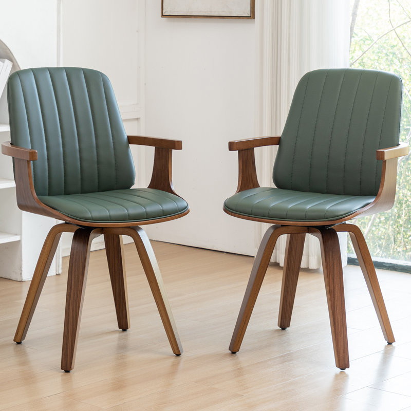 Modern Upholstered Leather Swivel Dining Chairs, Green