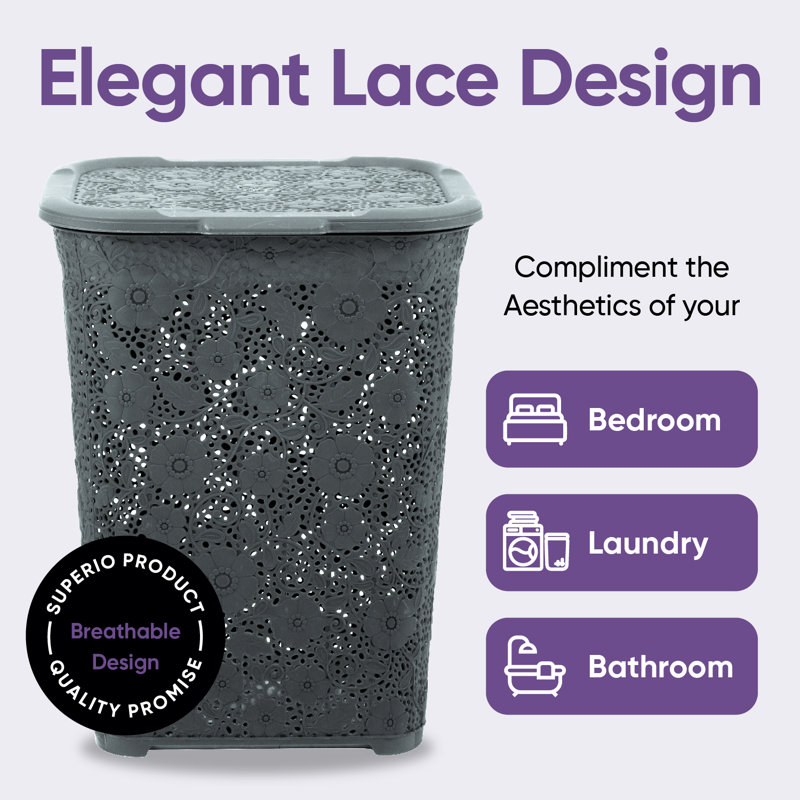 Plastic Laundry Hamper with Handles, Gray