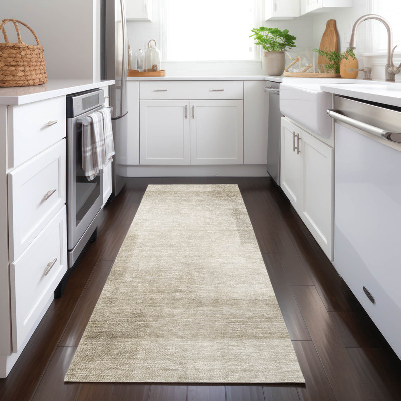 Machine Washable Indoor/Outdoor Christain ACN1245 Khaki Rug, Runner 2'3" x 7'6"
