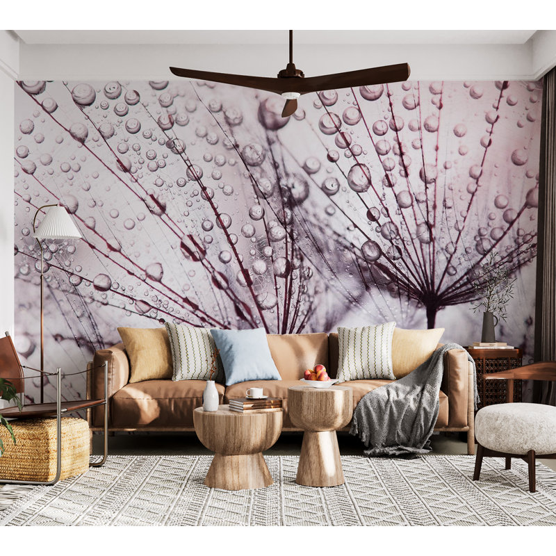 Papier peint floral - Pissenlit sous la pluie, L 110 po x l 157 po