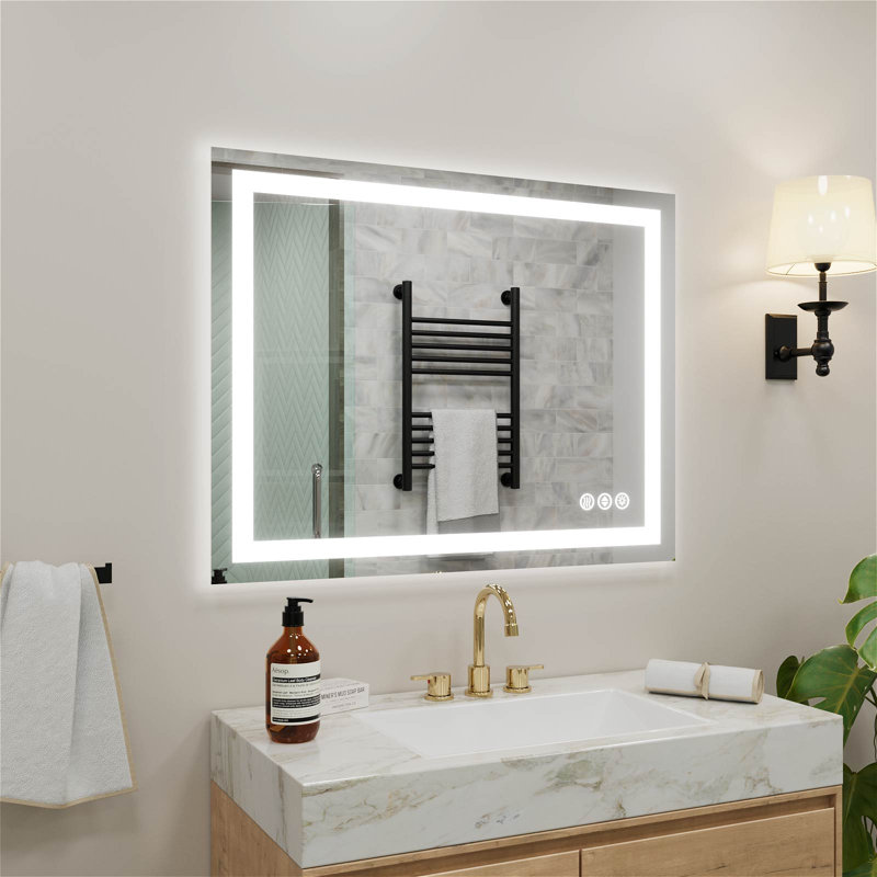 Frameless Wall Mount Bathroom Vanity Mirror With Led Lights, Memory Function, Defog, 28" x 36"