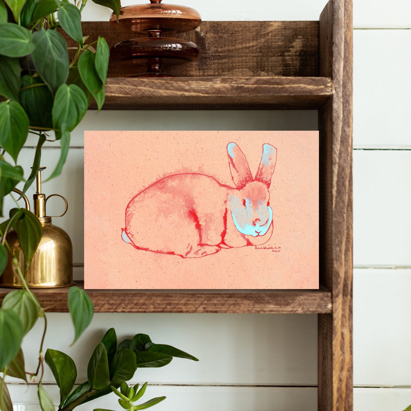 «Pastel Bunny Minimalist Modern Whimsical Rabbit Forest», reproduction d'art, 12" H x 18" W