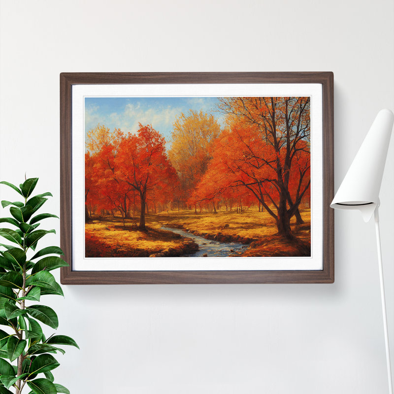 Autumn Forest Trees Vol.4 - Single Picture Frame Print, 46cm H x 64cm W x 2cm D, Walnut Framed