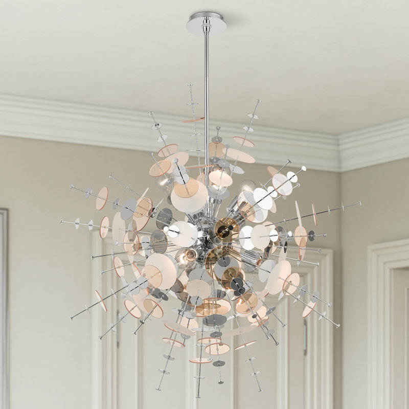 Lustre sphérique spoutnik à 8 lumières Sharvil, Chrome poli