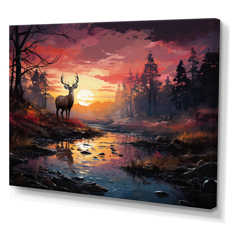 «Deer Enchanted Twilight II», reproduction sur toile, Toile tendue, H 16 po x l 32 po x P 1 po