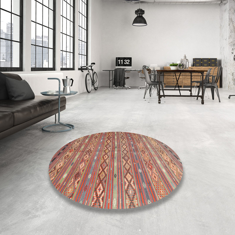 Tapis rose/orange/bleu contemporaine, Rond 6 pi