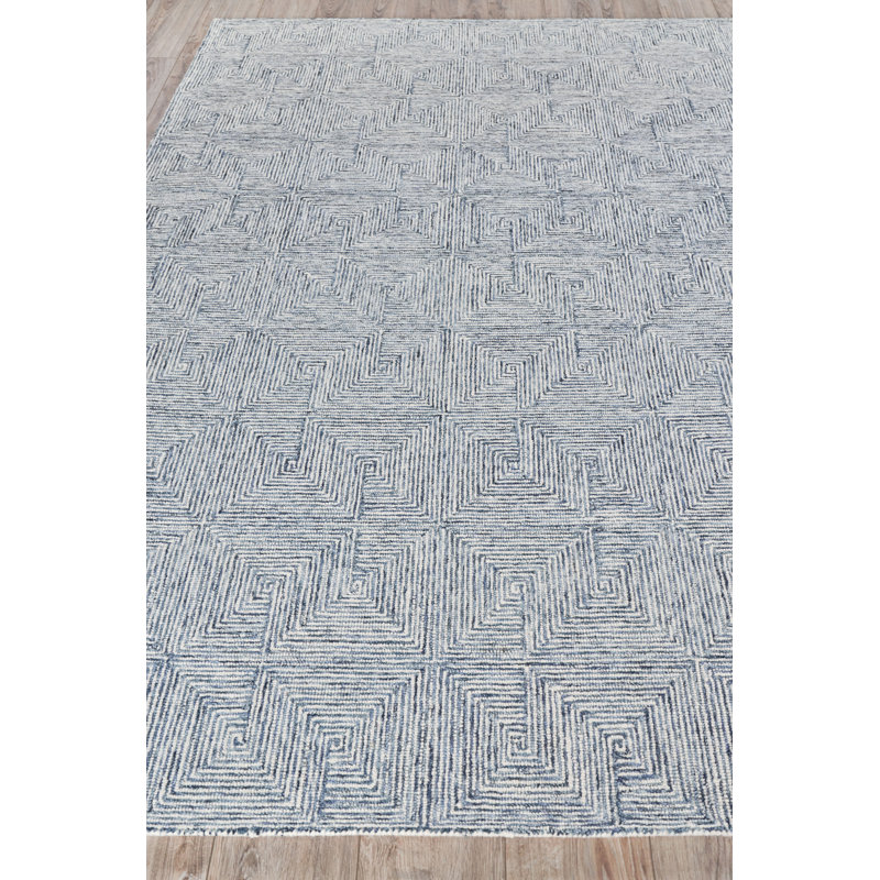 Caprice Geometric Handmade Tufted Area Rug, Rectangle 8' x 10', Blue/Ivory