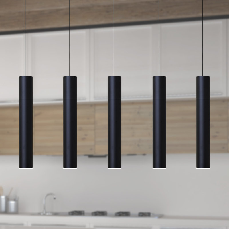 Luminaire suspendu linéaire à 5 lumières pour îlot de cuisine Chambery, Noir