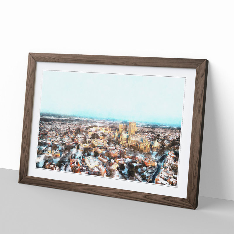 Lincoln Skyline in England - Picture Frame Graphic Art on MDF, Walnut Framed, 48cm H x 65cm W x 2cm D
