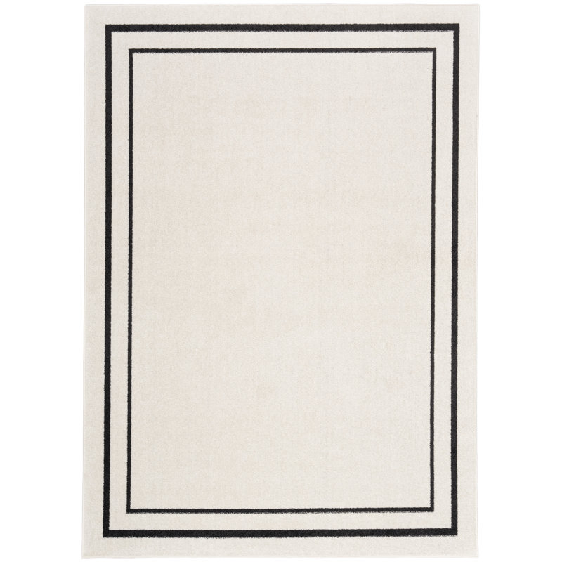 Arvell Abstract Machine Woven Chenille Indoor/Outdoor Area Rug in Off-White, Rectangle 4' x 6'