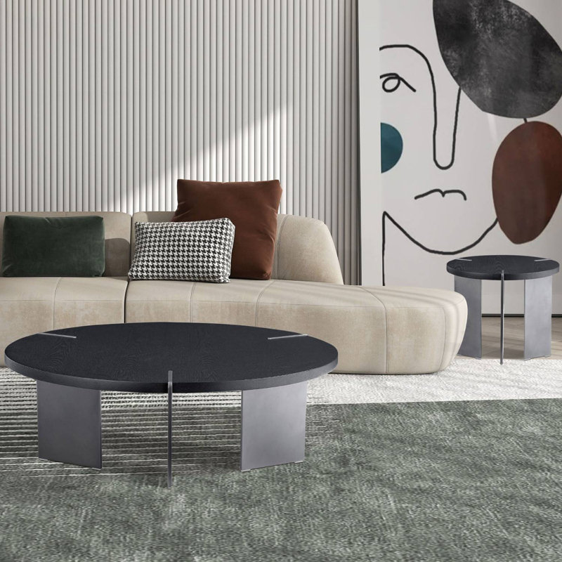 2 - Piece Round Coffee Table Sets, Black