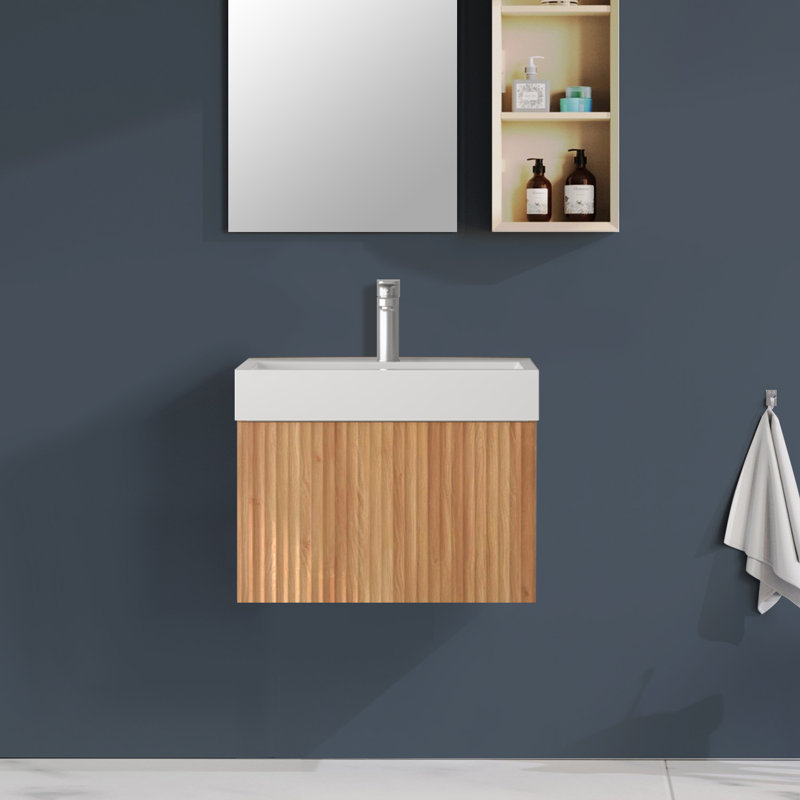 Meuble-lavabo mural avec lavabo, lavabo flottant moderne avec tiroirs, 24"