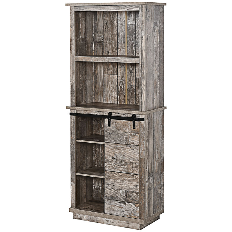Freestanding Rustic Kitchen Buffet With Hutch, Pantry Storage Cabinet With Sliding Barn Door, Adjustable Shelf, Vintage Wood