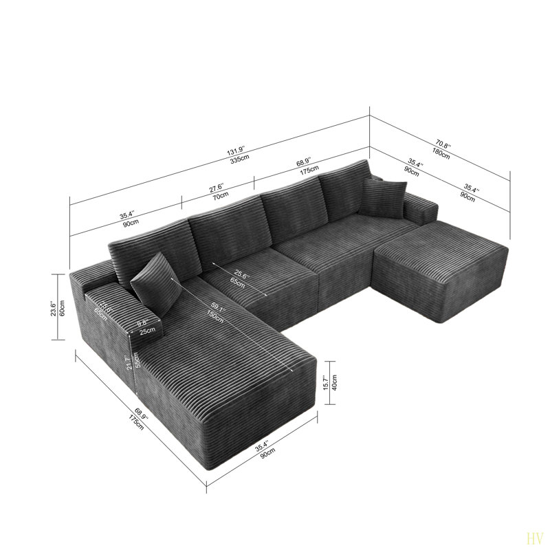 Canapé modulaire Boneless, Velours côtelé gris