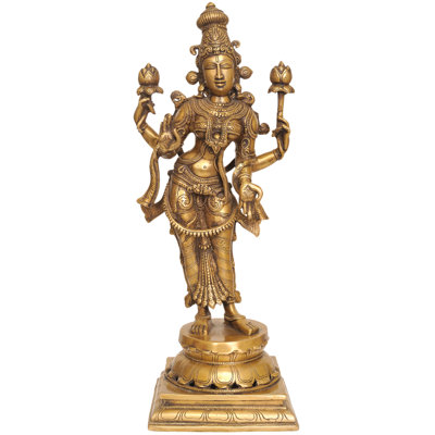 18 Inch Devi Lakshmi Padmavati Brass Statue - Large Handcrafted Hindu Goddess of Wealth Figurine for Home Temple, Luxury Living Room & Prosperity Home Decor